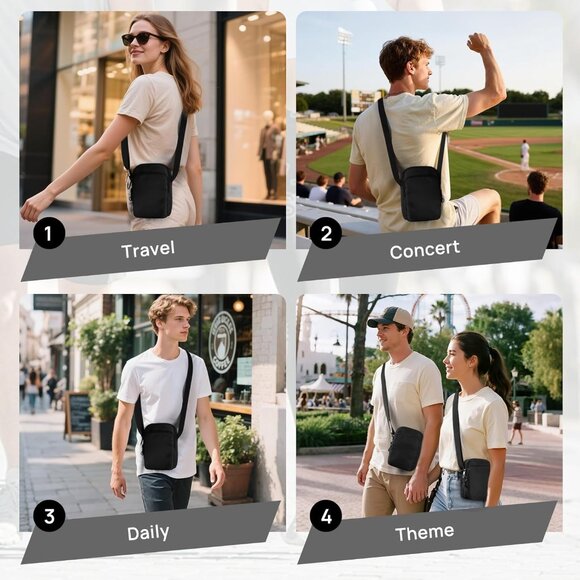 Black RFID Blocking Waterproof Anti Theft Crossbody Sling Bag for Men Women - Picture 8 of 8